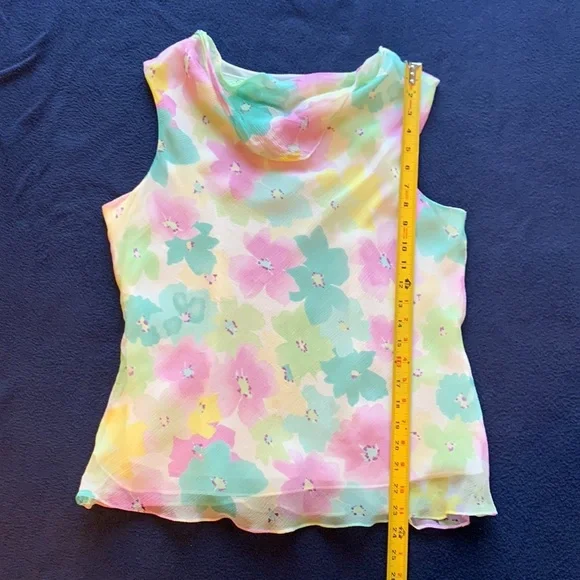 NEW Bob Mackie silk pastel floral blouse 12P - Picture 5 of 10